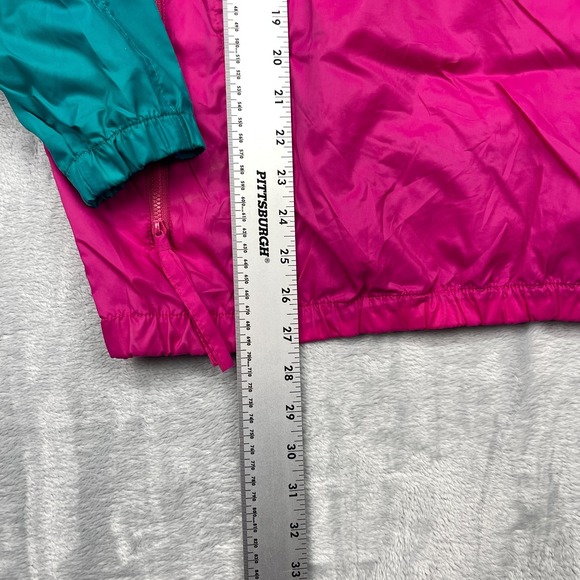 Columbia Windbreaker Jacket Women L Colorful Radial Sleeve Hood 1/2 Zip Pullover - Picture 3 of 6